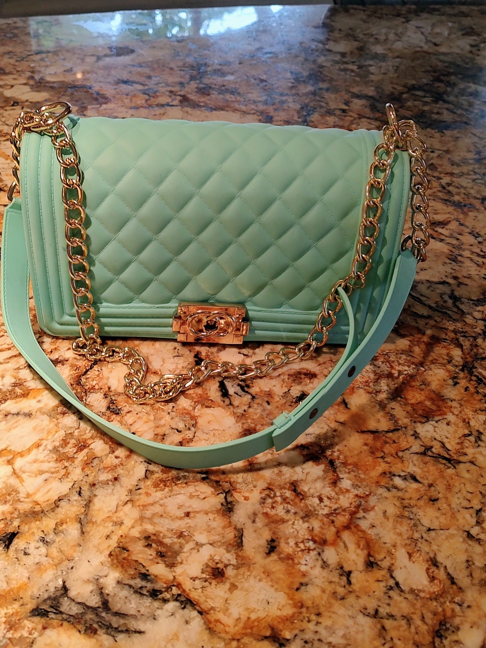 Mint Quilted Chain Bag with Gold Hardware